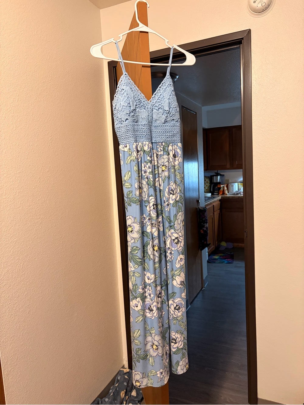 Light Blue Floral Crochet Maxi Dress